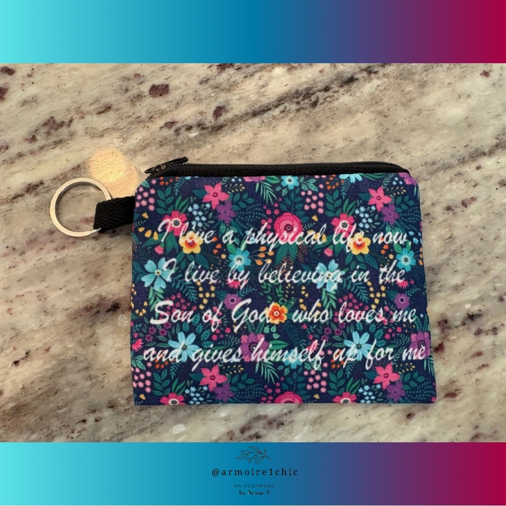 CHANGE PURSE & KEY RING | floral design with inspirational quote